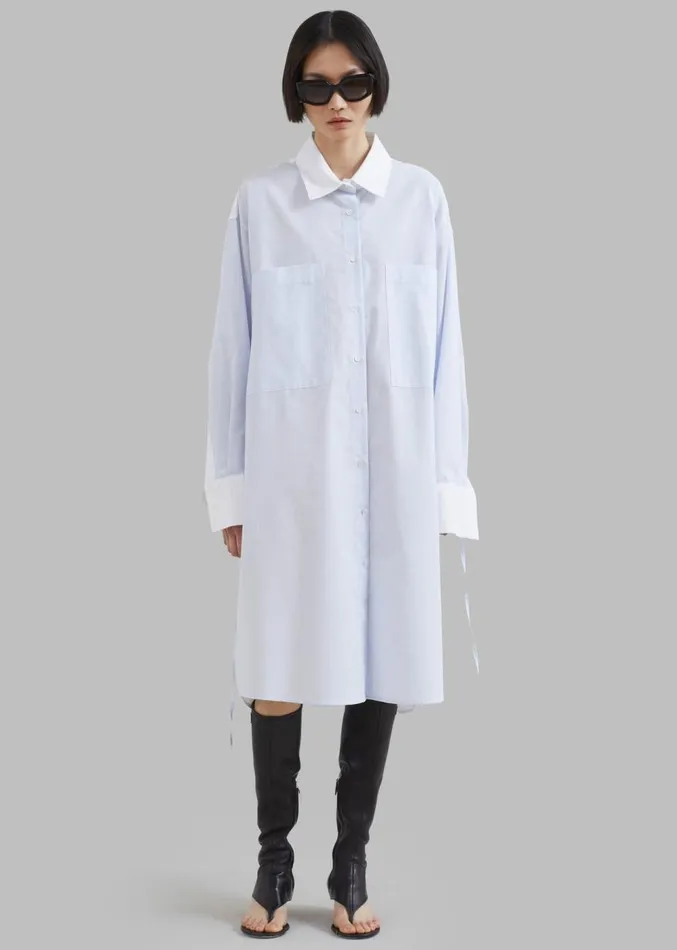 The Frankie Shop Ivy Contrast Cuff Shirt Dress 8211 Light Blue Stripe Women Dresses