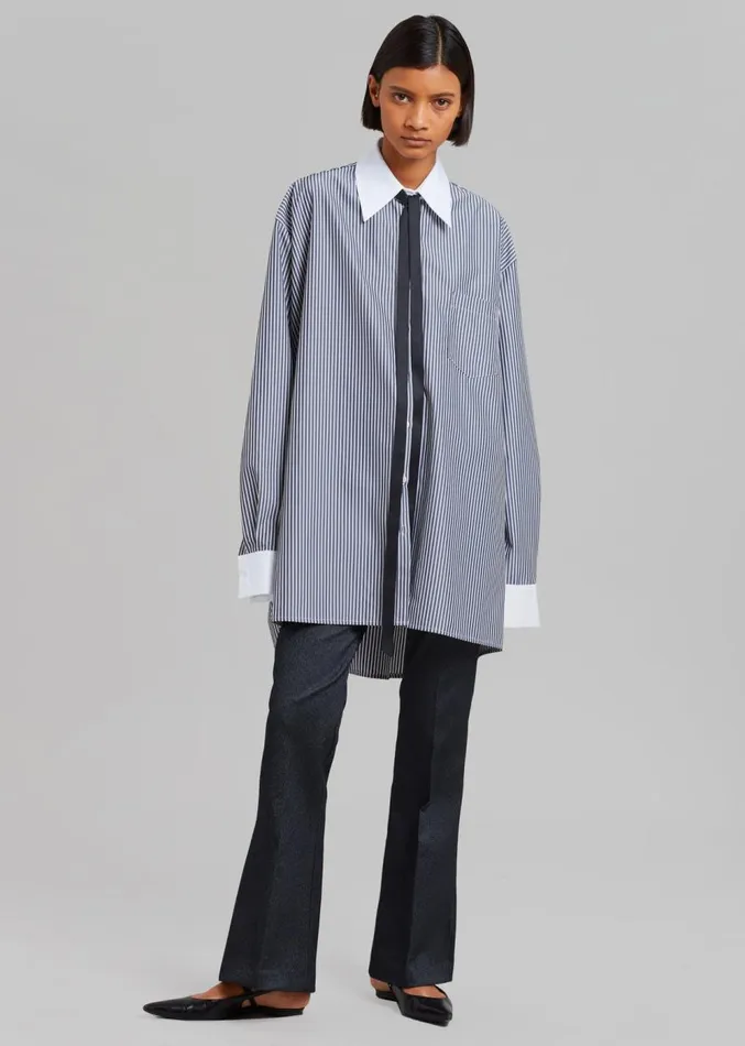 The Frankie Shop Jany TieNeck Shirt 8211 Black Stripe Women Clothing