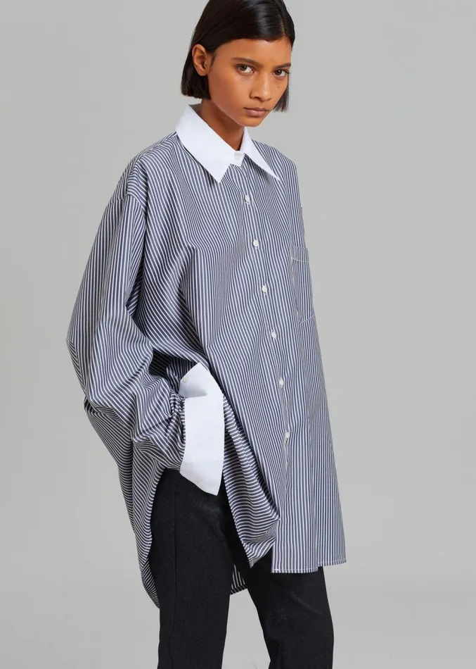 The Frankie Shop Jany TieNeck Shirt 8211 Black Stripe Women Clothing