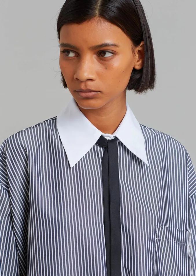 The Frankie Shop Jany TieNeck Shirt 8211 Black Stripe Women Clothing