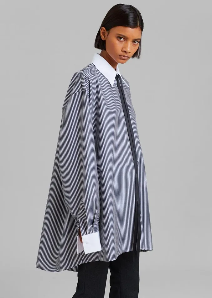 The Frankie Shop Jany TieNeck Shirt 8211 Black Stripe Women Clothing