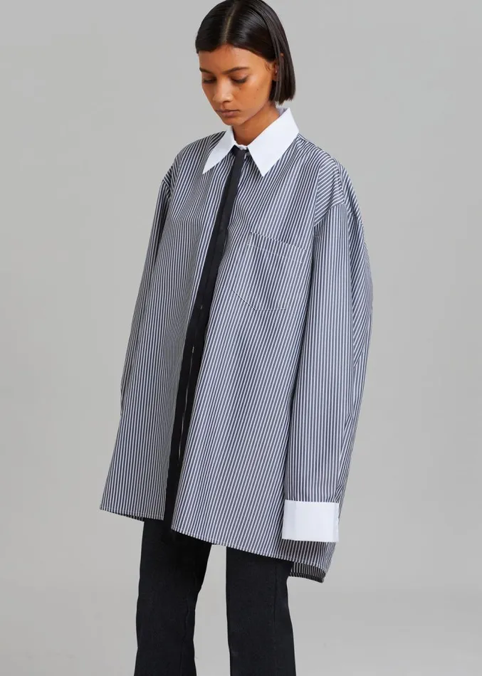 The Frankie Shop Jany TieNeck Shirt 8211 Black Stripe Women Clothing