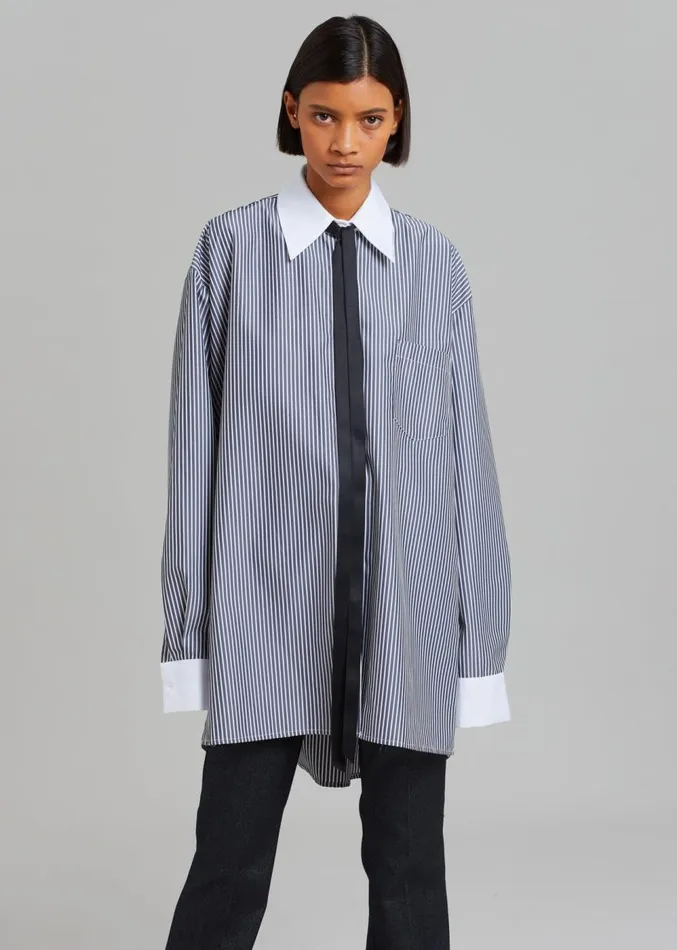 The Frankie Shop Jany TieNeck Shirt 8211 Black Stripe Women Clothing