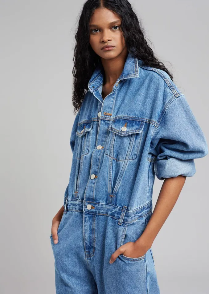 The Frankie Shop Jas Denim Jumpsuit 8211 Dark Indigo Women Jumpsuits