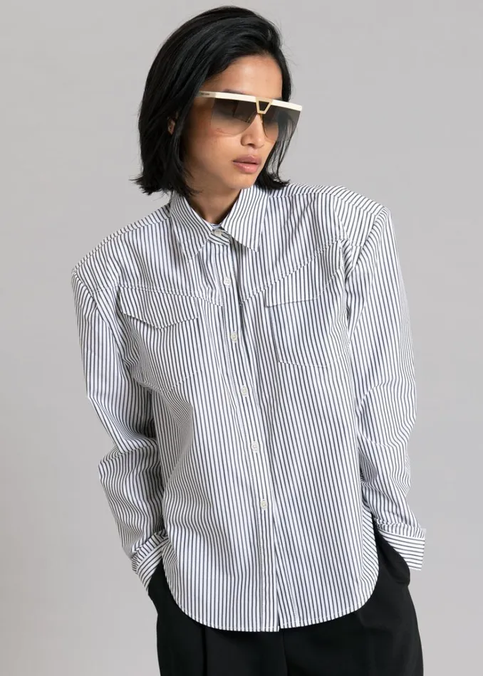 The Frankie Shop Jeanne Padded Shirt 8211 Black Stripe Women Tops