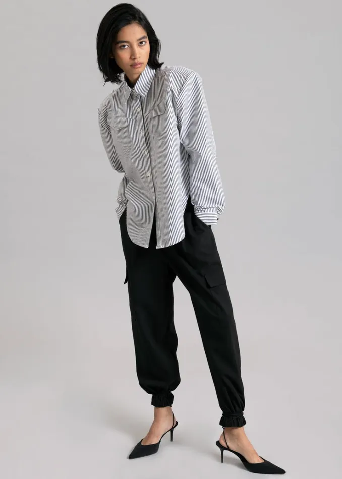 The Frankie Shop Jeanne Padded Shirt 8211 Black Stripe Women Tops