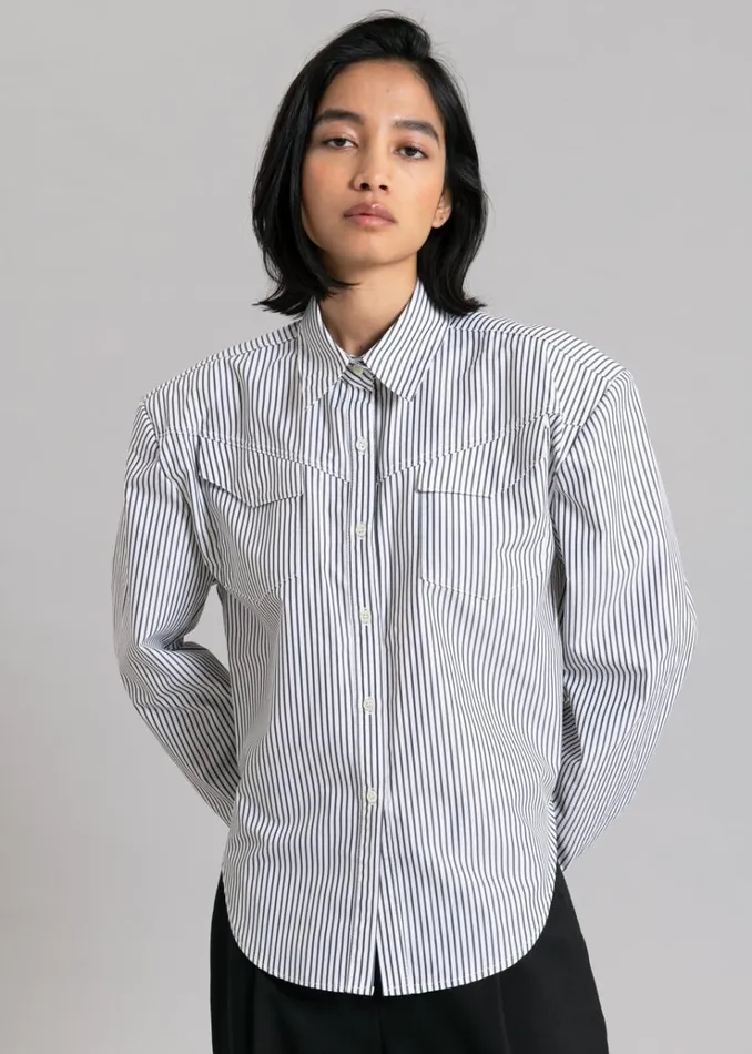 The Frankie Shop Jeanne Padded Shirt 8211 Black Stripe Women Tops