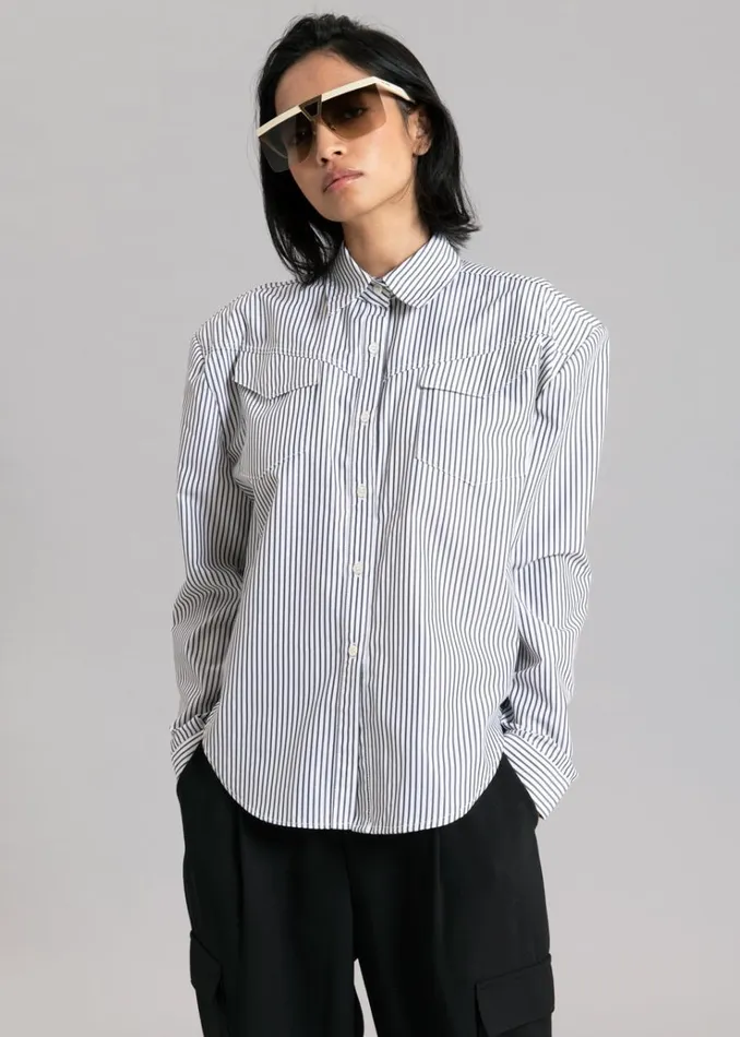 The Frankie Shop Jeanne Padded Shirt 8211 Black Stripe Women Tops