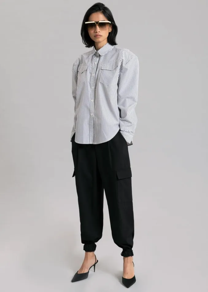 The Frankie Shop Jeanne Padded Shirt 8211 Black Stripe Women Tops