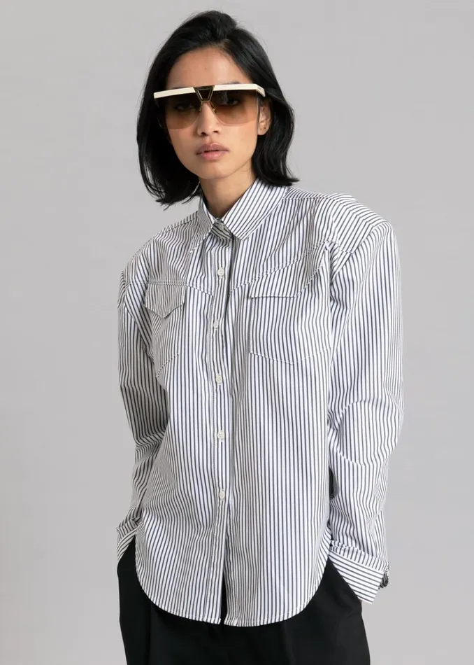 The Frankie Shop Jeanne Padded Shirt 8211 Black Stripe Women Tops