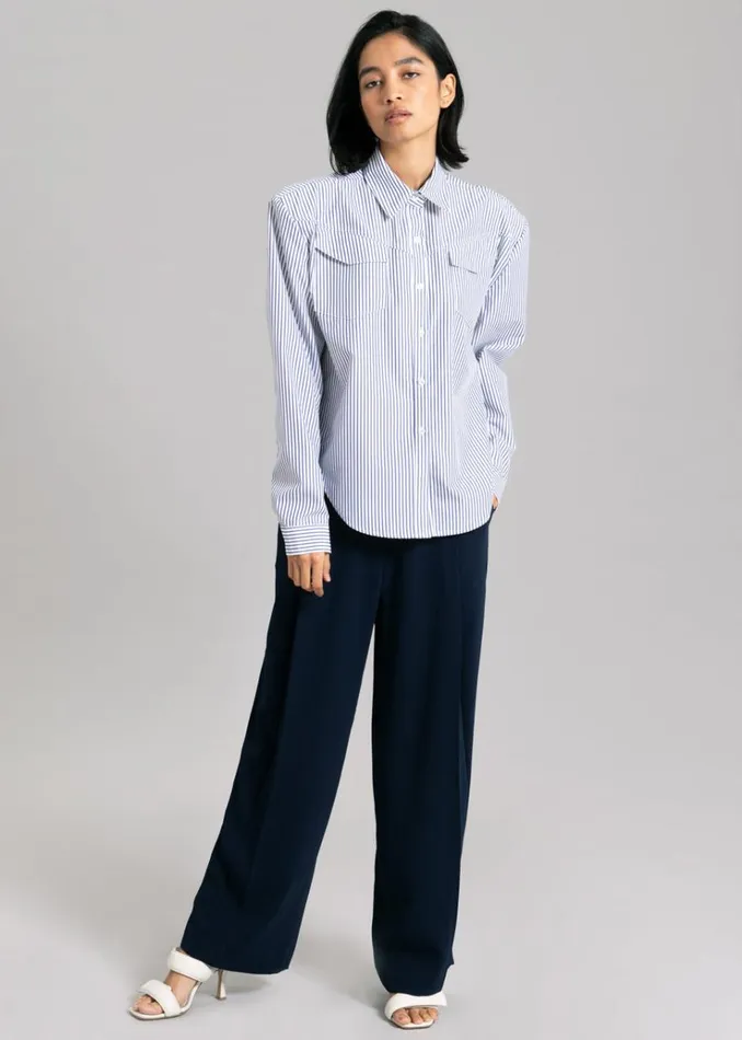 The Frankie Shop Jeanne Padded Shirt 8211 Navy Stripe Women Tops