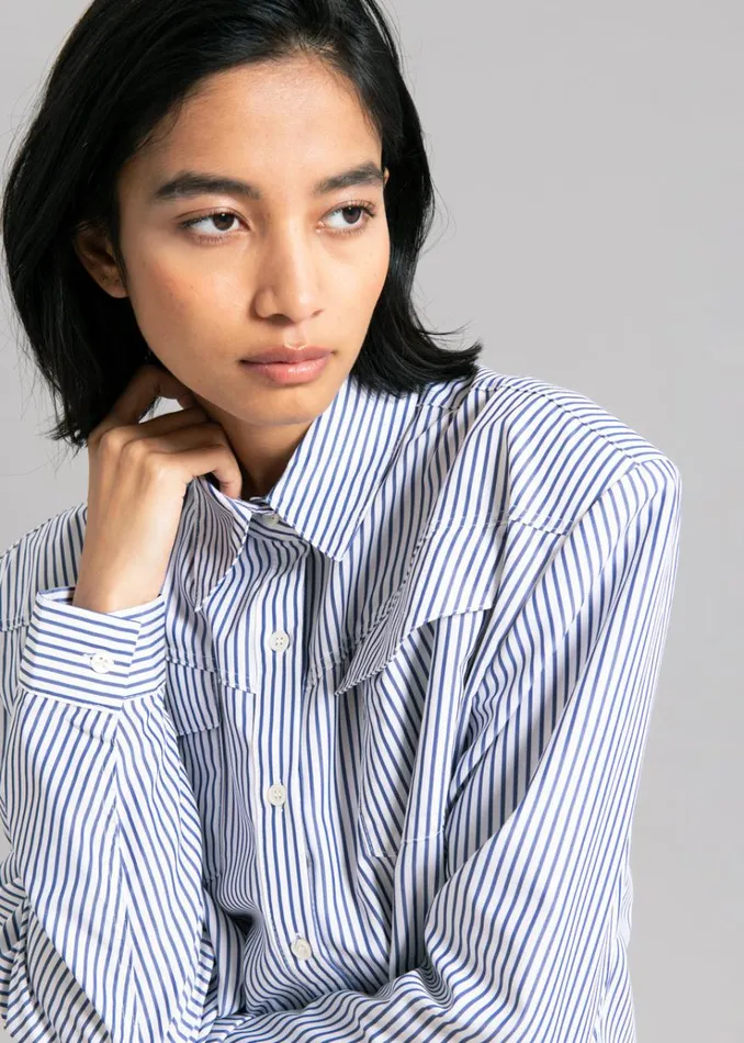 The Frankie Shop Jeanne Padded Shirt 8211 Navy Stripe Women Tops