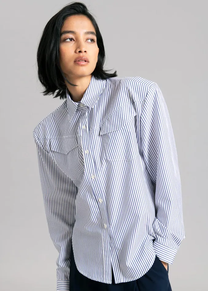 The Frankie Shop Jeanne Padded Shirt 8211 Navy Stripe Women Tops
