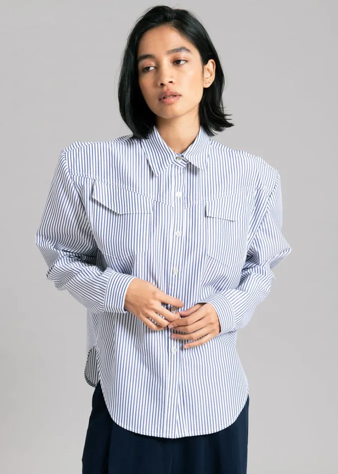 The Frankie Shop Jeanne Padded Shirt 8211 Navy Stripe Women Tops