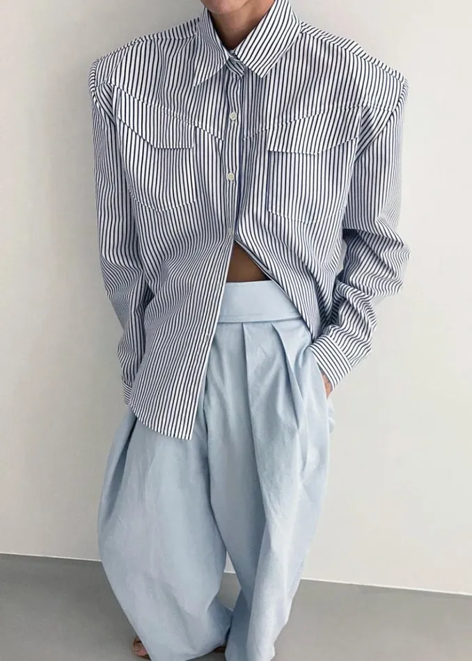 The Frankie Shop Jeanne Padded Shirt 8211 Navy Stripe Women Tops