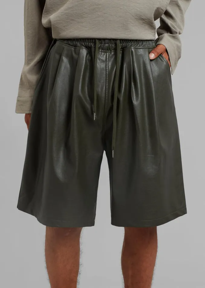 The Frankie Shop Jonas Faux Leather Shorts 8211 Olive Men Clothing
