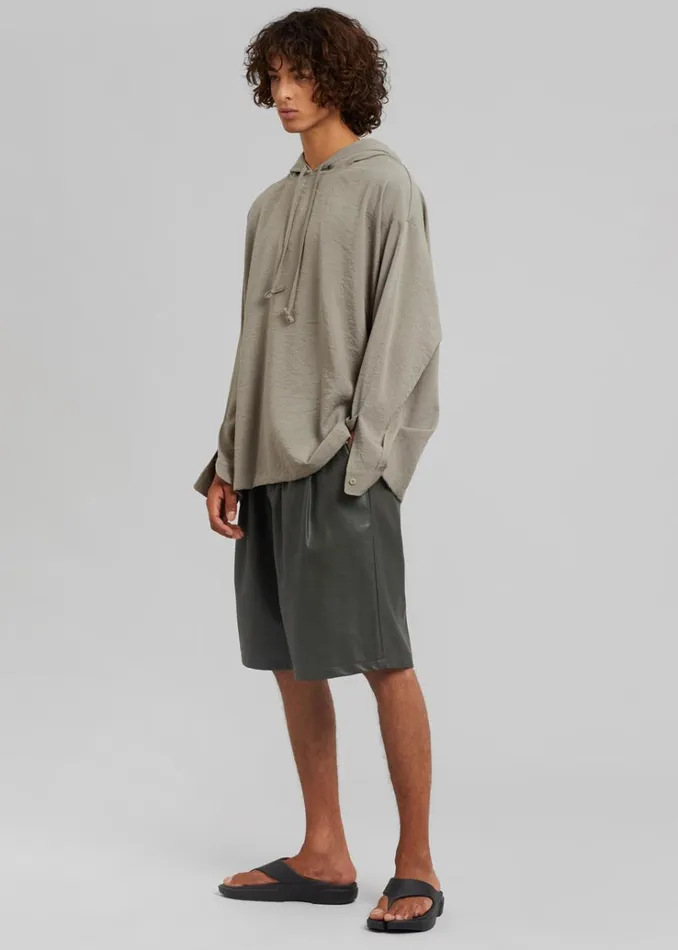 The Frankie Shop Jonas Faux Leather Shorts 8211 Olive Men Clothing
