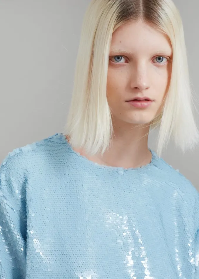 The Frankie Shop Jones Boxy Sequins Tee 8211 Sky Women Clothing