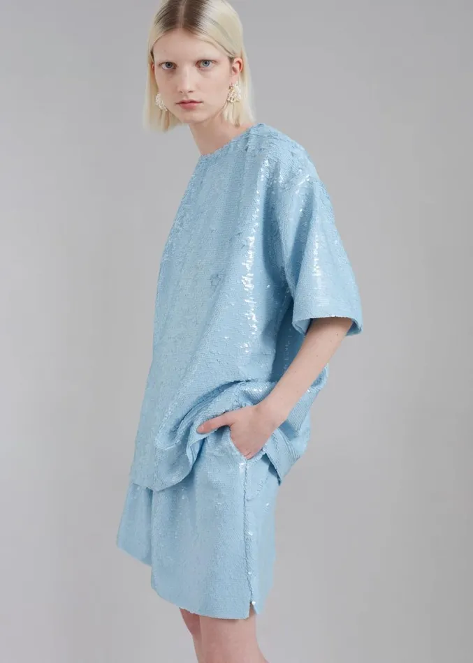 The Frankie Shop Jones Boxy Sequins Tee 8211 Sky Women Clothing