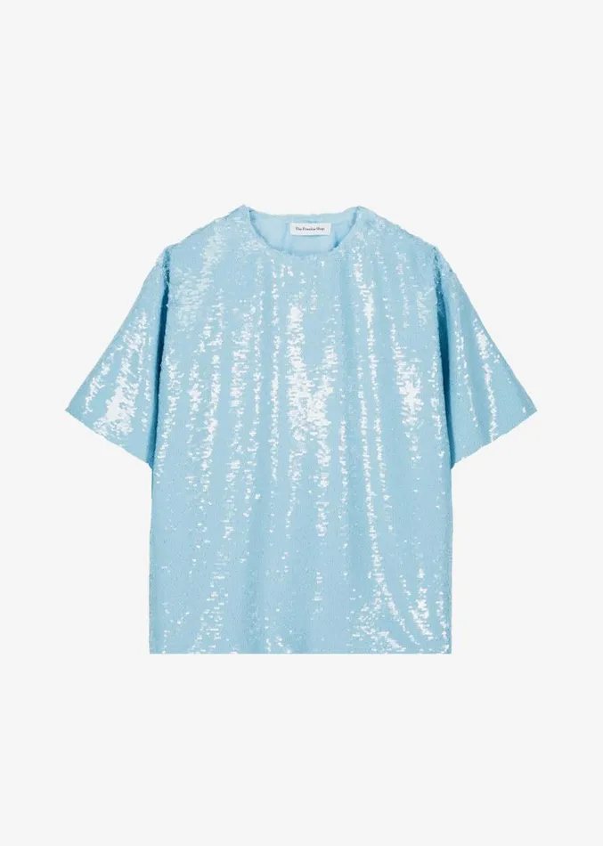 The Frankie Shop Jones Boxy Sequins Tee 8211 Sky Women Clothing