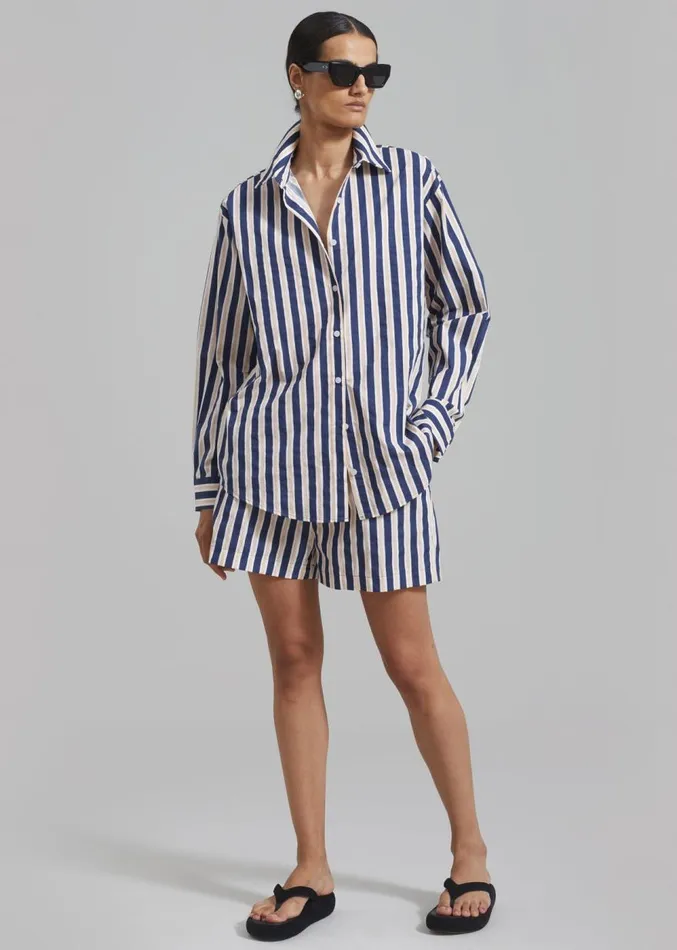 The Frankie Shop Juno Boxer Shorts 8211 Navy Stripe Women Clothing