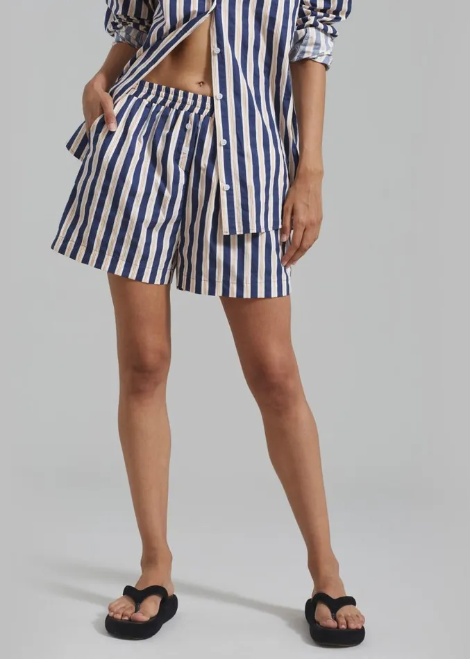 The Frankie Shop Juno Boxer Shorts 8211 Navy Stripe Women Clothing