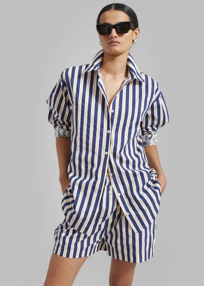 The Frankie Shop Juno Boxer Shorts 8211 Navy Stripe Women Clothing