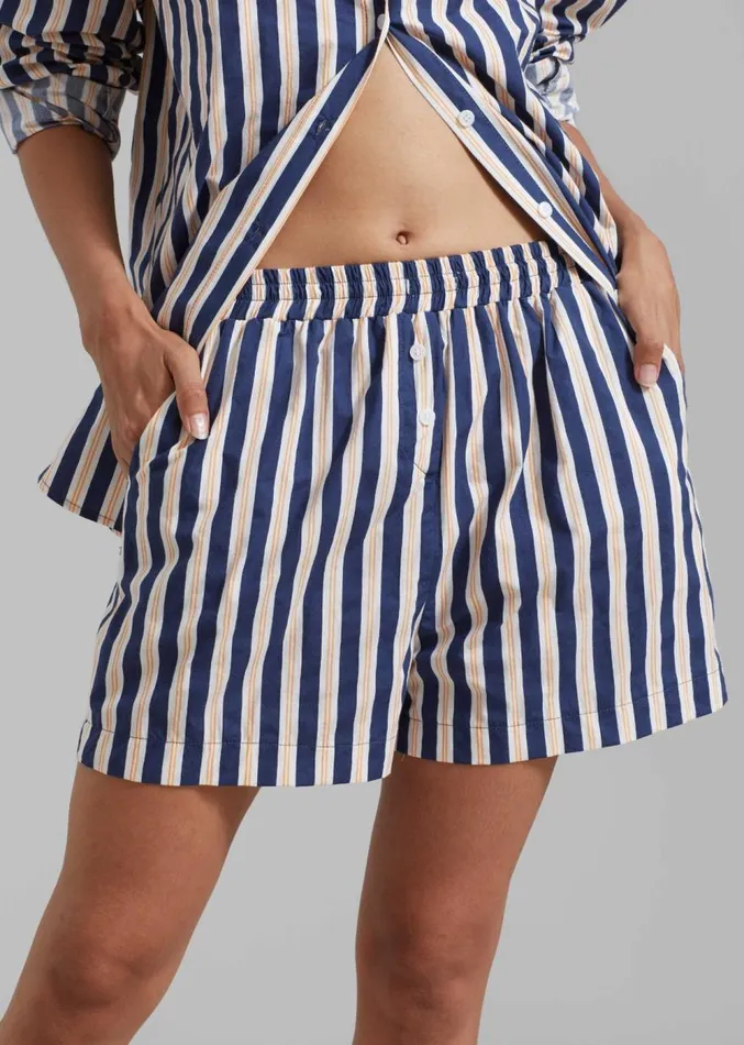 The Frankie Shop Juno Boxer Shorts 8211 Navy Stripe Women Clothing