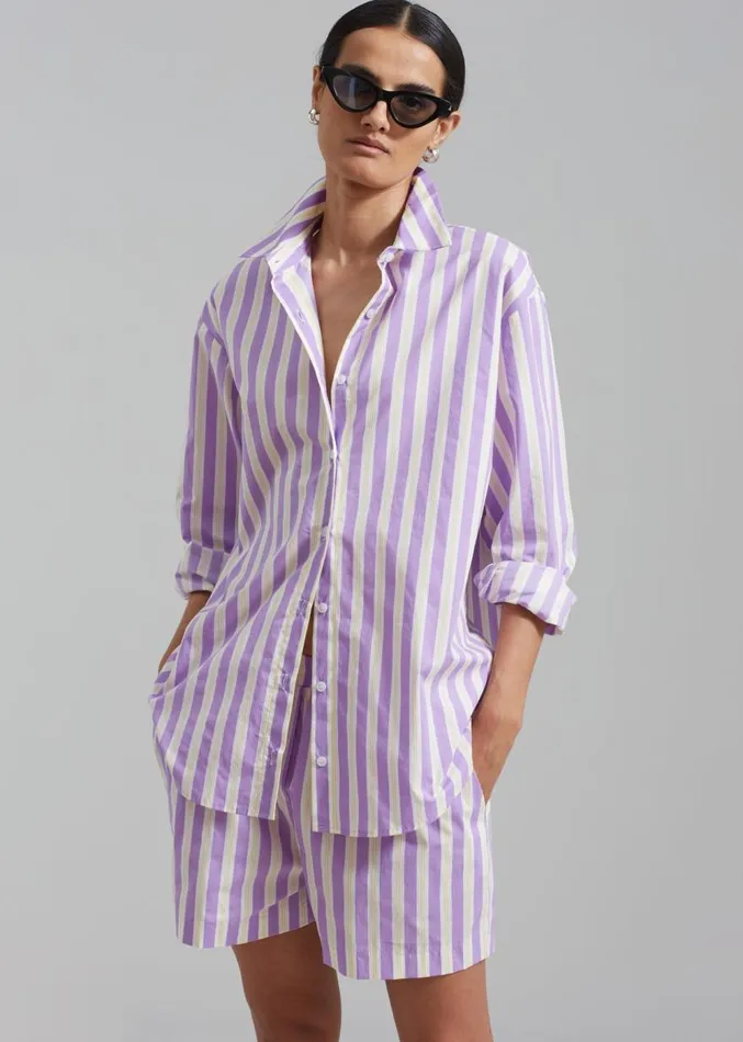 The Frankie Shop Juno Cotton Shirt 8211 Violet Stripe Women Clothing