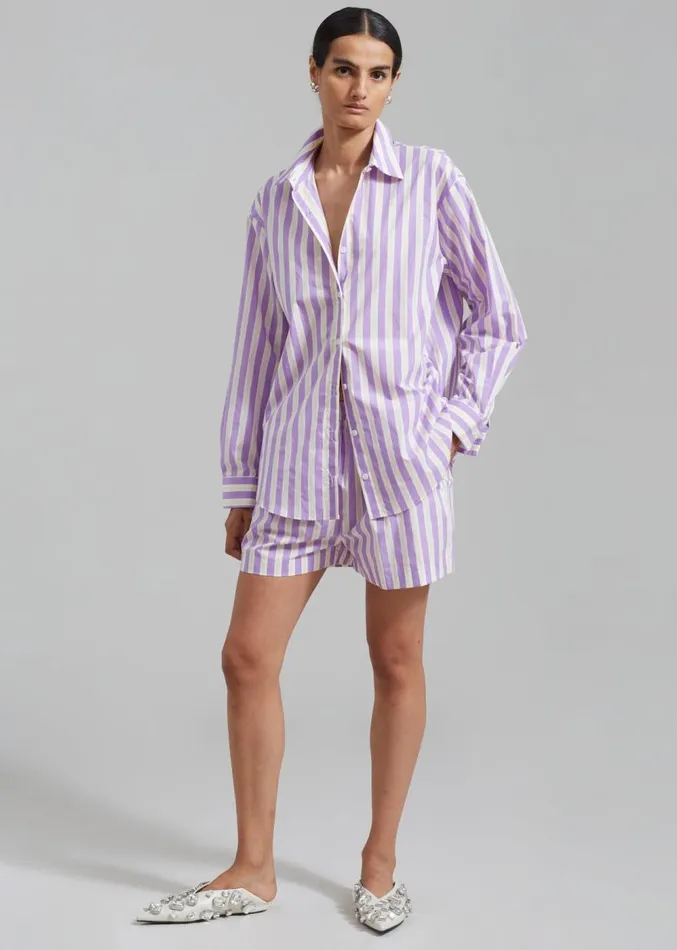 The Frankie Shop Juno Cotton Shirt 8211 Violet Stripe Women Clothing