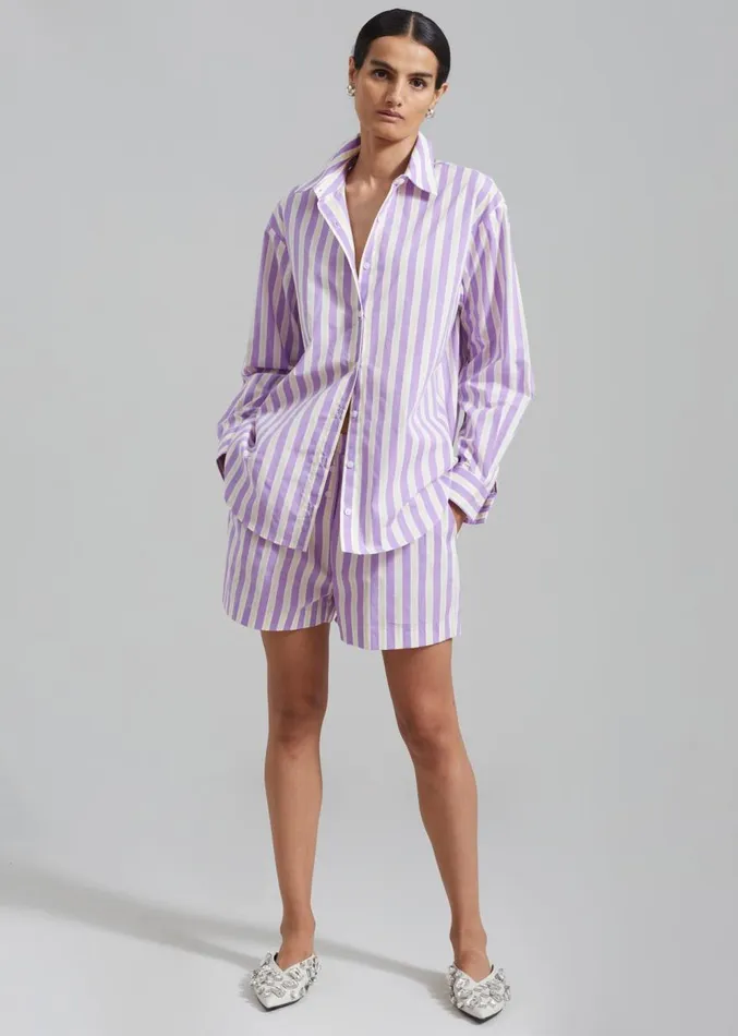 The Frankie Shop Juno Cotton Shirt 8211 Violet Stripe Women Clothing