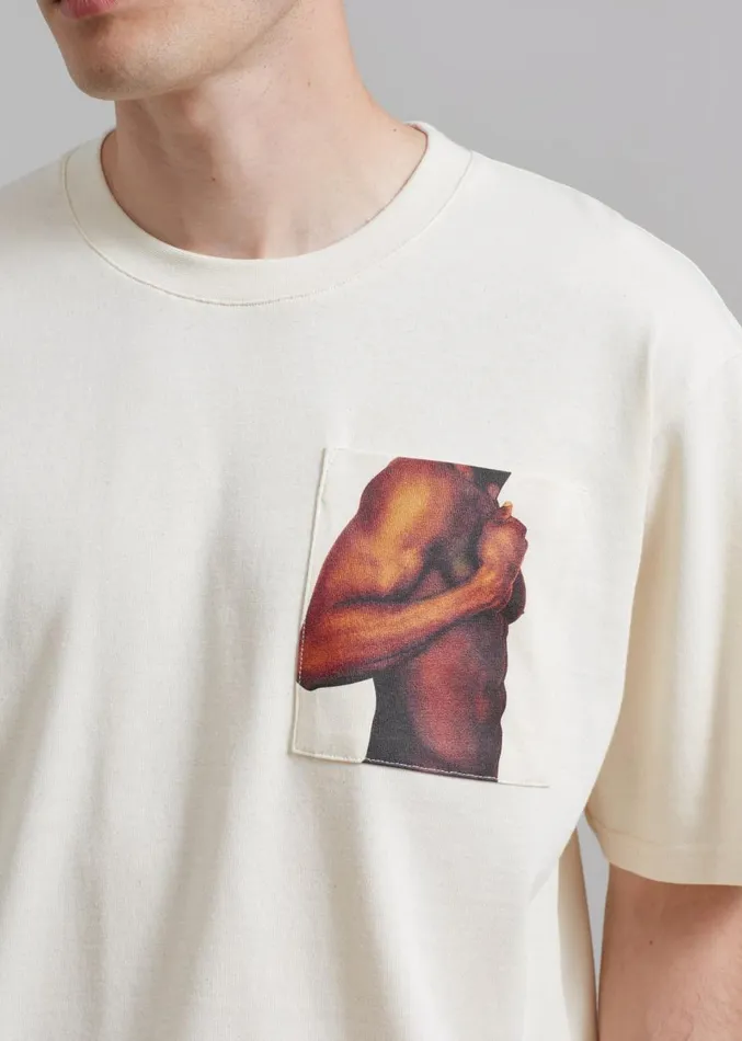 The Frankie Shop JW Anderson Bicep Stud Chest Pocket TShirt 8211 Beige Men Clothing