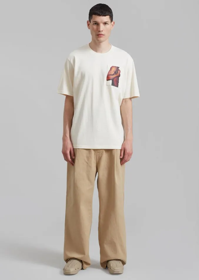The Frankie Shop JW Anderson Bicep Stud Chest Pocket TShirt 8211 Beige Men Clothing