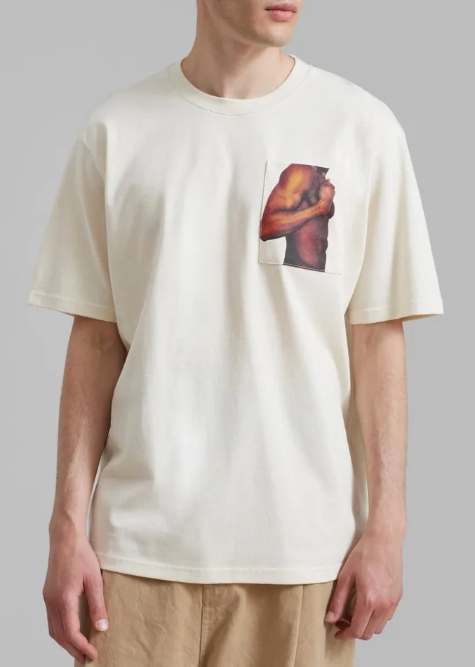 The Frankie Shop JW Anderson Bicep Stud Chest Pocket TShirt 8211 Beige Men Clothing