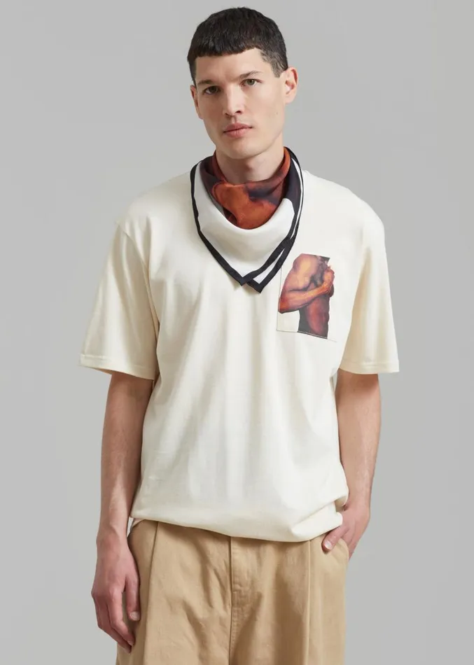 The Frankie Shop JW Anderson Bicep Stud Chest Pocket TShirt 8211 Beige Men Clothing