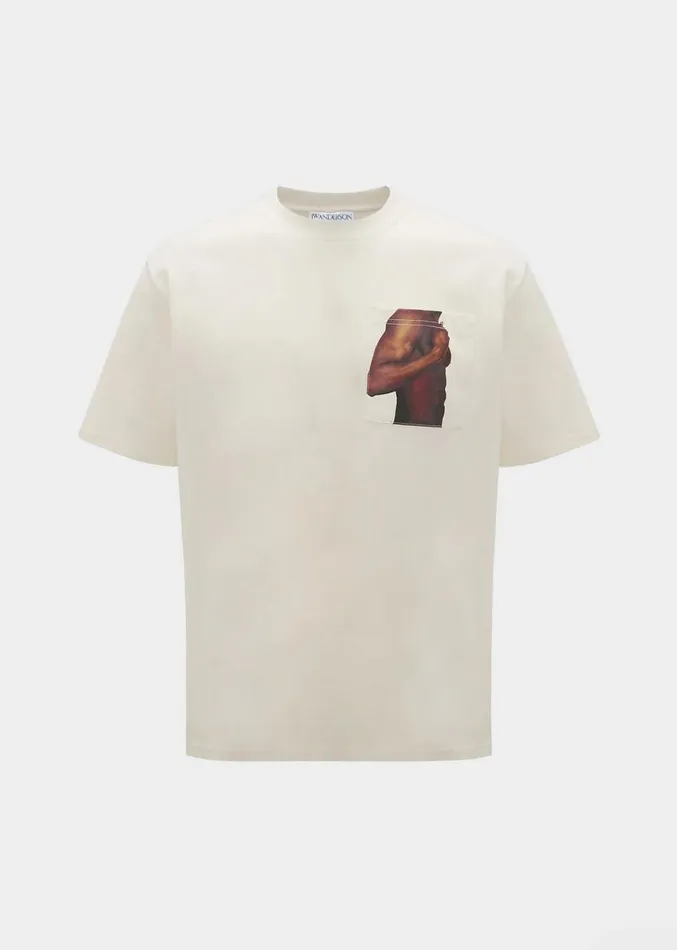 The Frankie Shop JW Anderson Bicep Stud Chest Pocket TShirt 8211 Beige Men Clothing