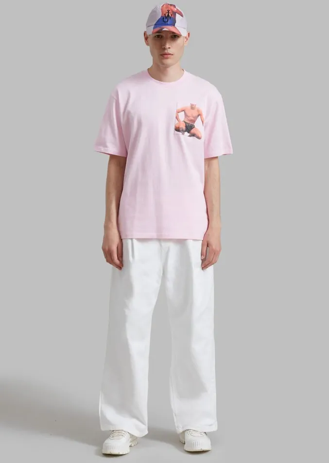 The Frankie Shop JW Anderson Crouching Stud Chest Pocket TShirt 8211 Pink Men Clothing