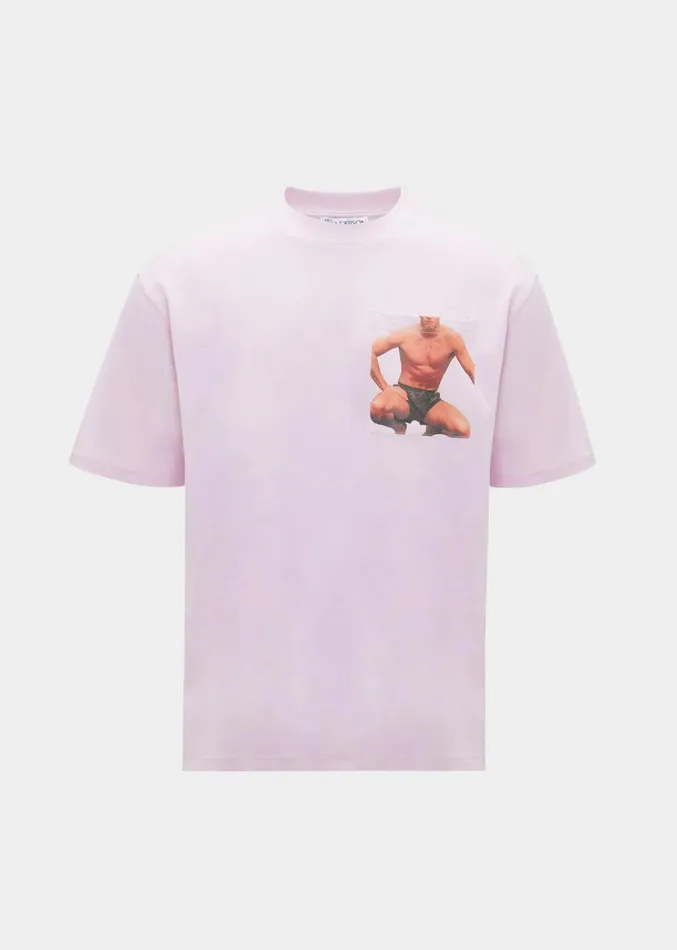 The Frankie Shop JW Anderson Crouching Stud Chest Pocket TShirt 8211 Pink Men Clothing