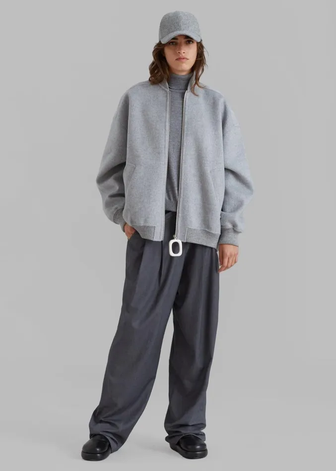 The Frankie Shop JW Anderson Oversized Wool Bomber Jacket 8211 Grey Melange Women Outerwear The Frankie Shop JW Anderson Oversized Wool Bomber Jacket 8211 Grey Melange Women Outerwear