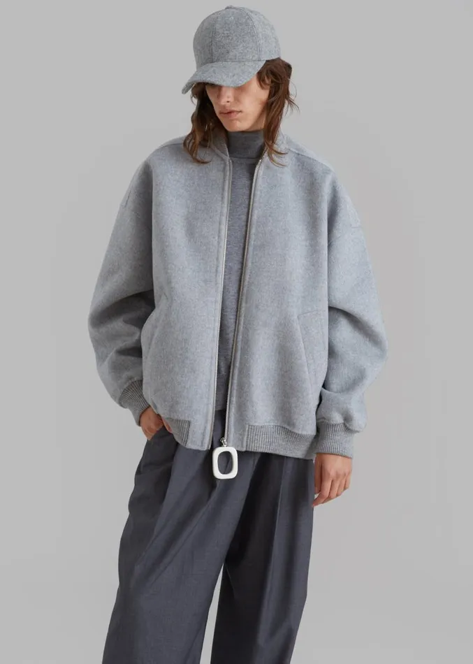The Frankie Shop JW Anderson Oversized Wool Bomber Jacket 8211 Grey Melange Women Outerwear