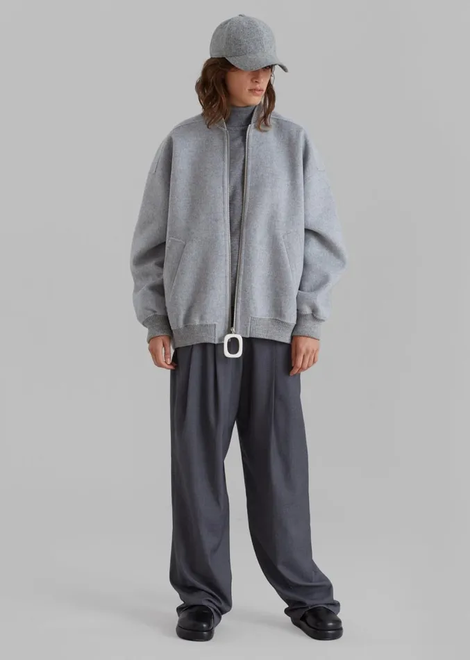 The Frankie Shop JW Anderson Oversized Wool Bomber Jacket 8211 Grey Melange Women Outerwear