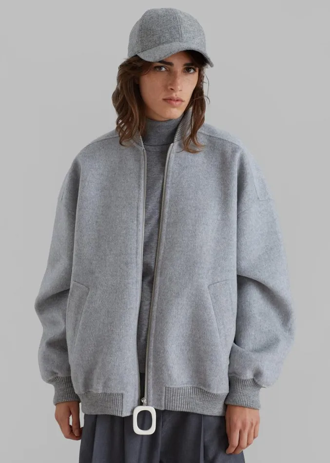 The Frankie Shop JW Anderson Oversized Wool Bomber Jacket 8211 Grey Melange Women Outerwear