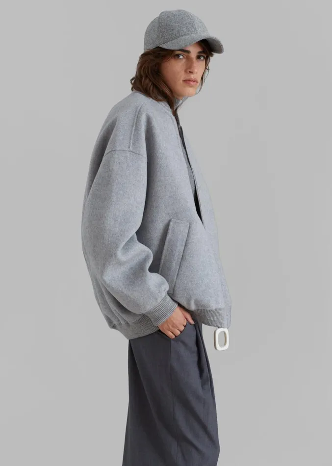The Frankie Shop JW Anderson Oversized Wool Bomber Jacket 8211 Grey Melange Women Outerwear
