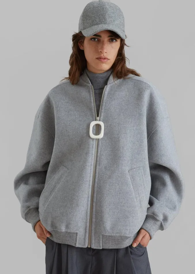 The Frankie Shop JW Anderson Oversized Wool Bomber Jacket 8211 Grey Melange Women Outerwear