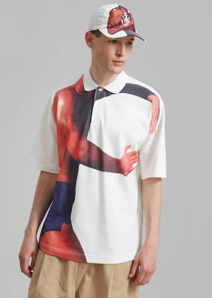 The Frankie Shop JW Anderson Profile Stud Printed Polo Shirt 8211 Off White Men Clothing The Frankie Shop JW Anderson Profile Stud Printed Polo Shirt 8211 Off White Men Clothing