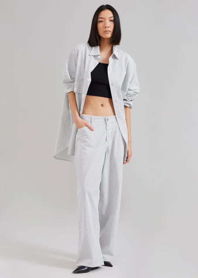 The Frankie Shop Kaline White Pants 8211 Navy Stripe Women Bottoms