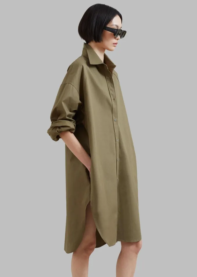 The Frankie Shop Karole Shirt Dress 8211 Olive Women Dresses