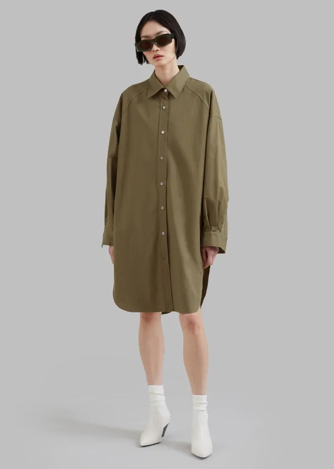 The Frankie Shop Karole Shirt Dress 8211 Olive Women Dresses