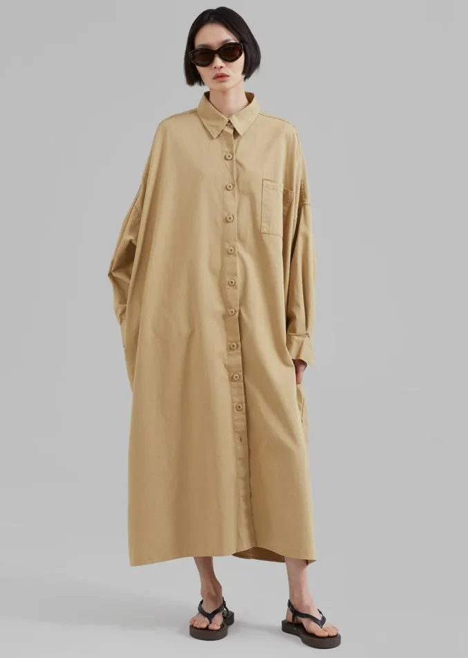 The Frankie Shop Kason Oversized Shirt Dress 8211 Sahara Women Clothing