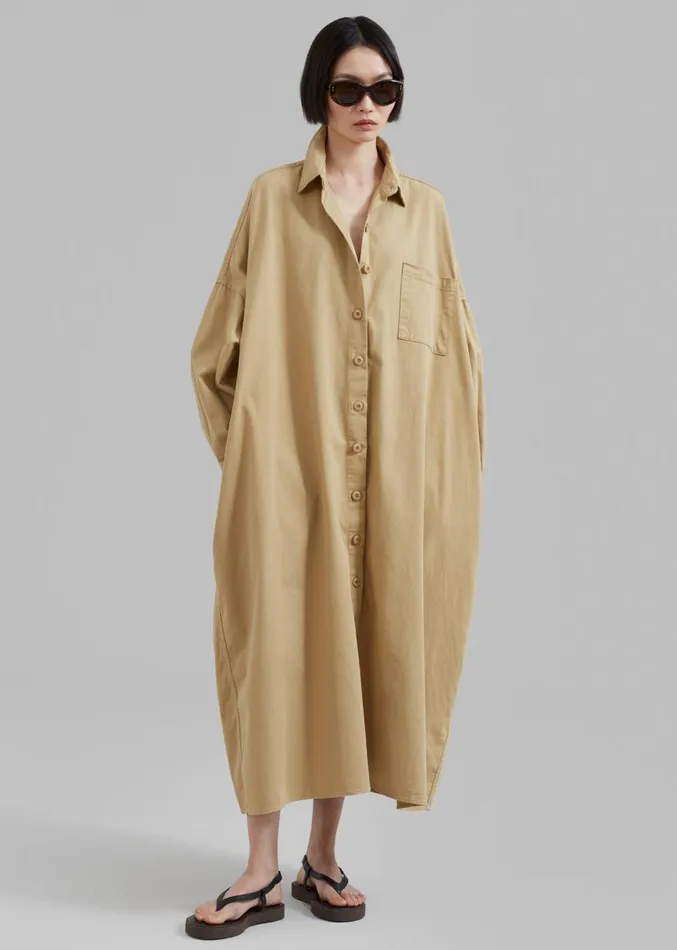 The Frankie Shop Kason Oversized Shirt Dress 8211 Sahara Women Clothing